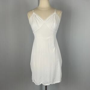 Vintage 60s Shadowline Full Slip Dress Size 36 Medium White Nylon Lace Trim